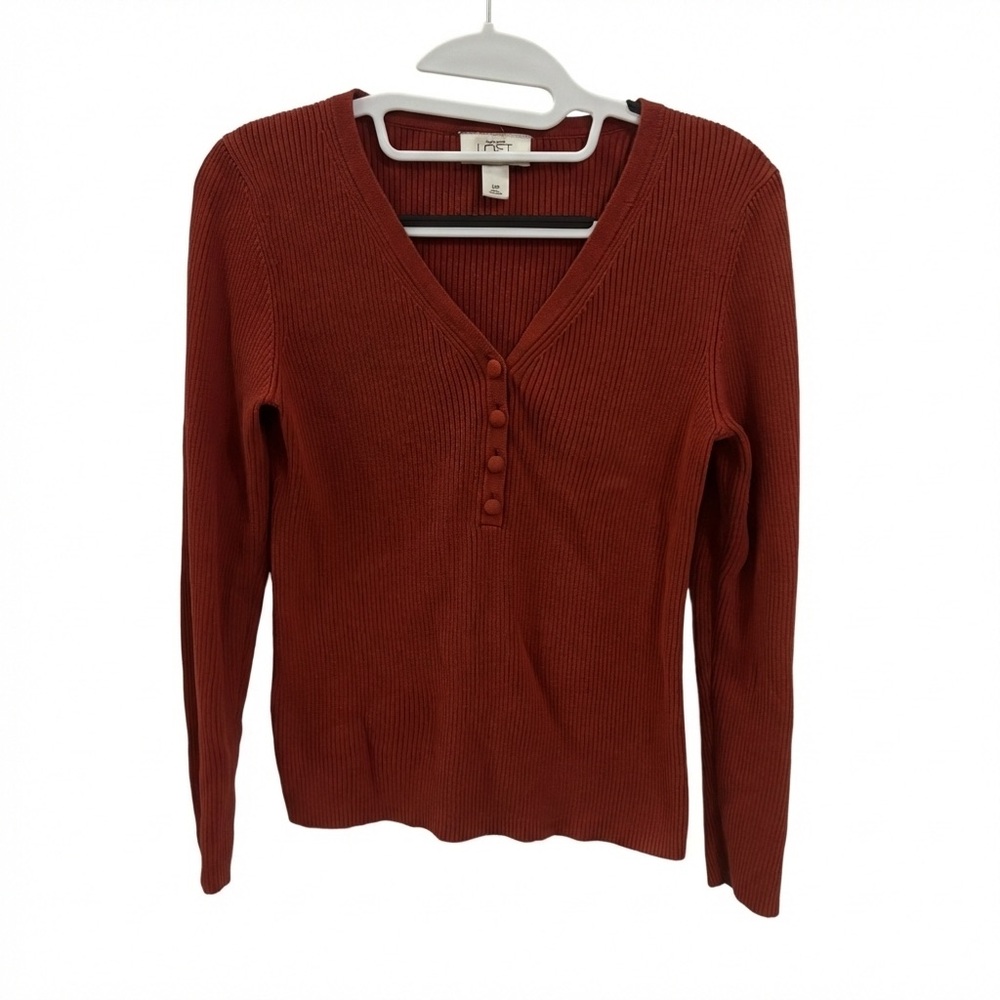 LOFT Medium Petite Rust Ribbed Sweater